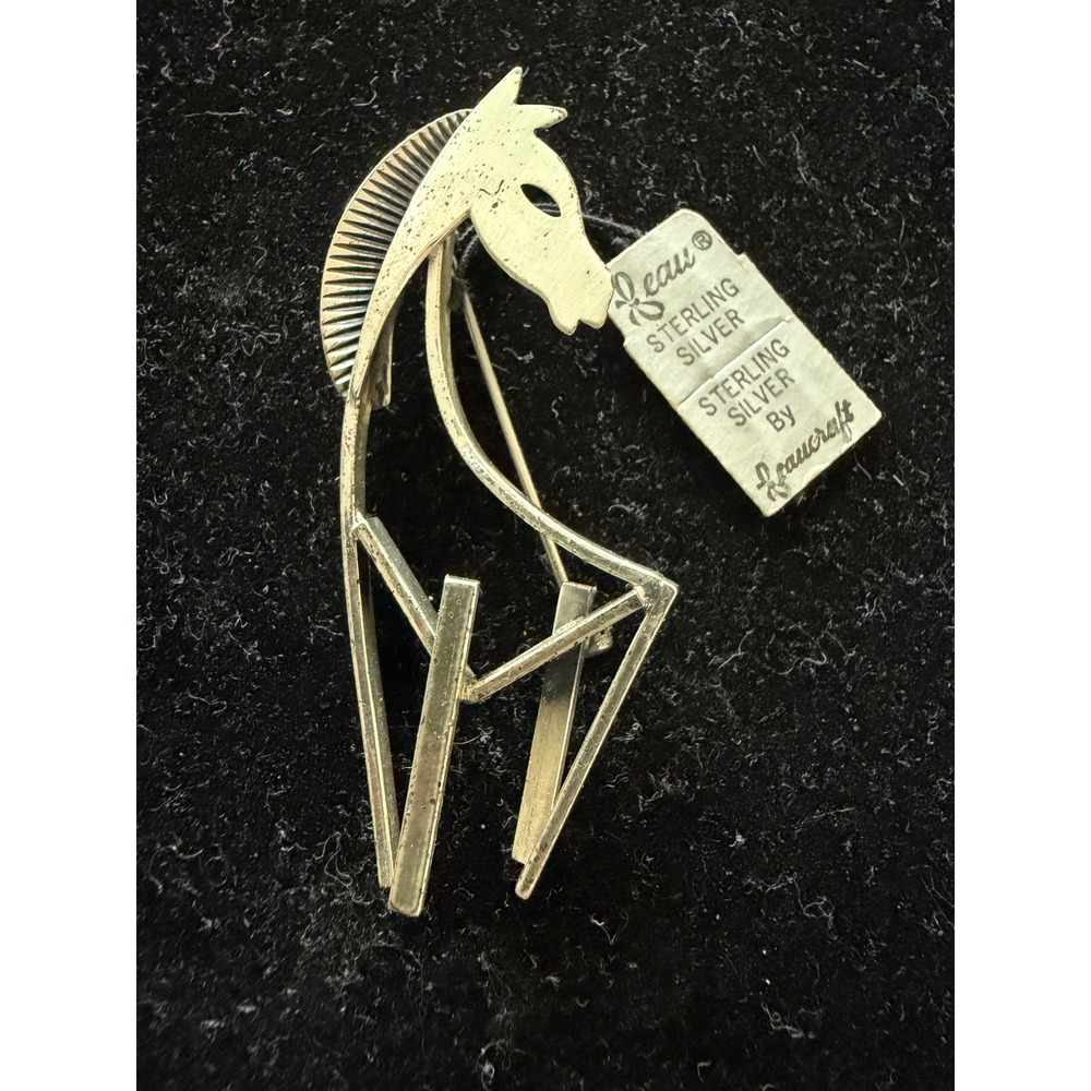 Vintage Beau Sterling Silver Horse Pin Modernist